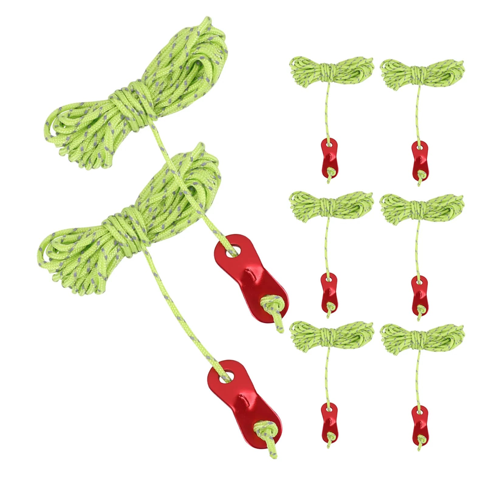 Set di 8 Corde per Tenda da Campeggio, Cordoncini Riflettenti in Nylon 4M, Fibbie di Fissaggio per Escursionismo e Tende da Sole