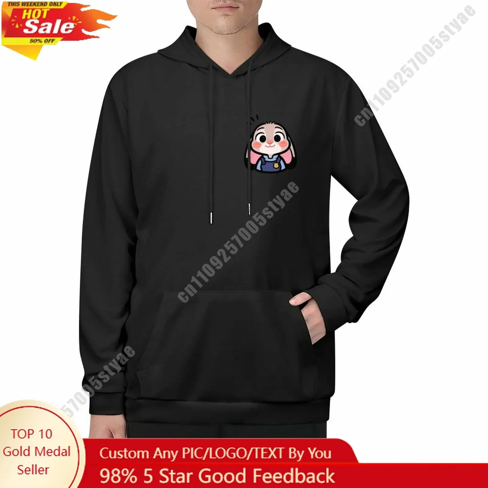 Felpa con cappuccio Judy Hopps, design personalizzato, cartone animato Disney, logo con la tua foto, stampa su entrambi i lati, taglia per adulti, antivento, resistente al freddo