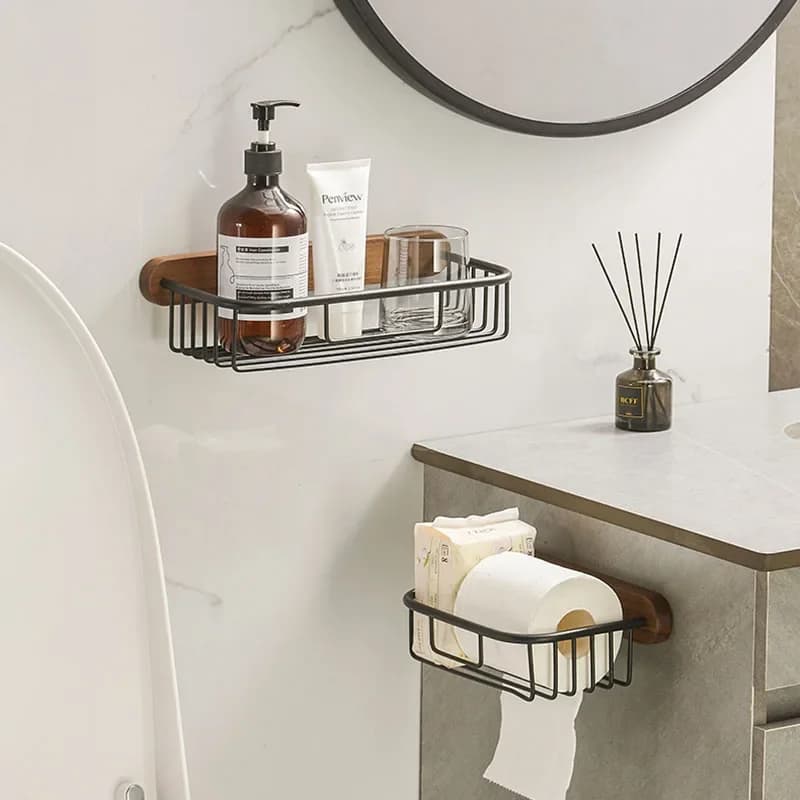Porta asciugamani di carta da bagno in legno nero/bianco, portarotolo in alluminio per carta igienica, bagno, doccia, ripiani a parete