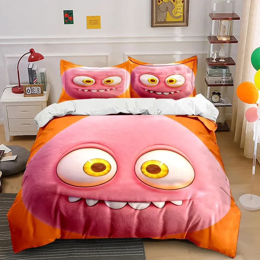 Set di decorazioni in peluche a tema cartoni animati, morbido e confortevole, include 1 copripiumino e 2 federe, idea regalo