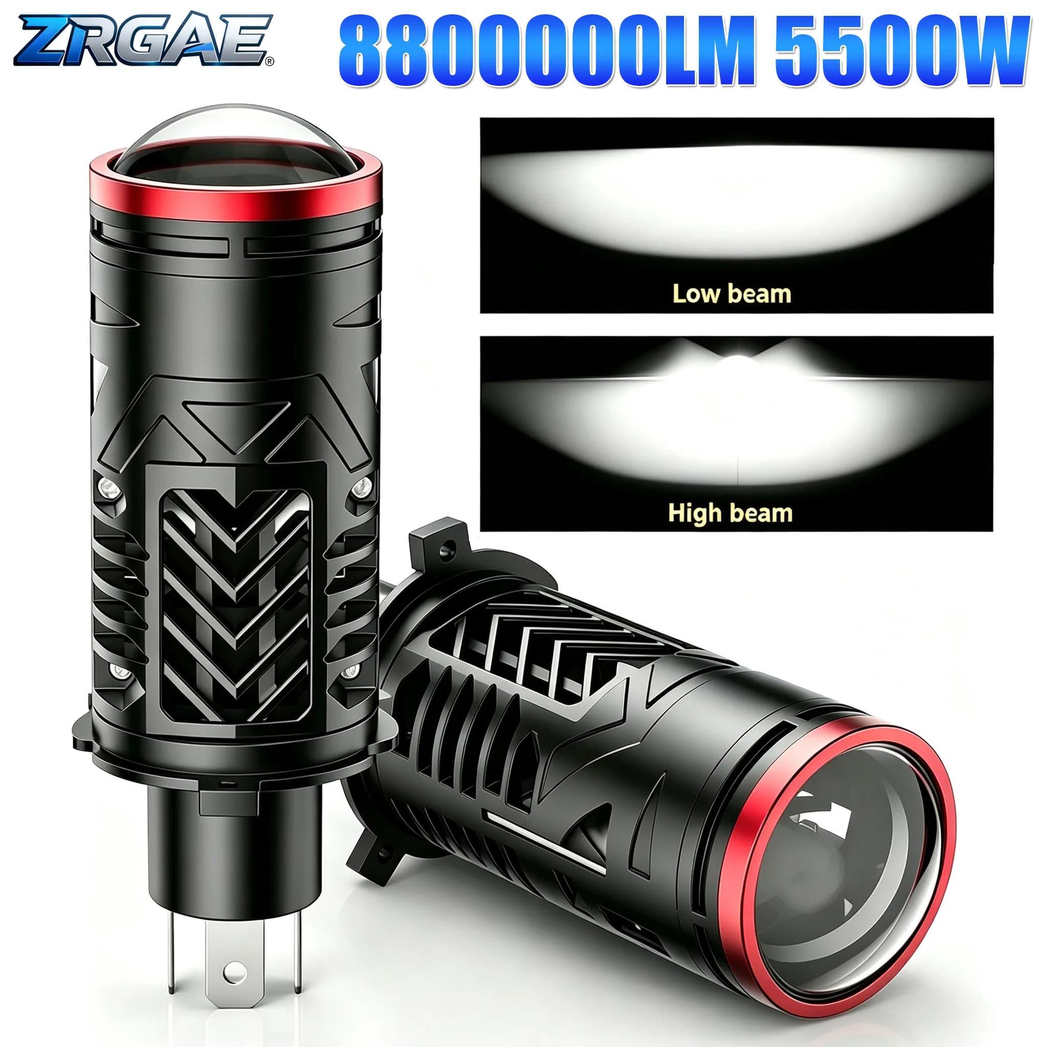 2Pcs 5500W H4 LED Projector Lens Mini Bi Lens LED Headlight Bulbs High Low Beam CANBUS 6000K Turbo Fan Car Light LHD RHD 12V 24V