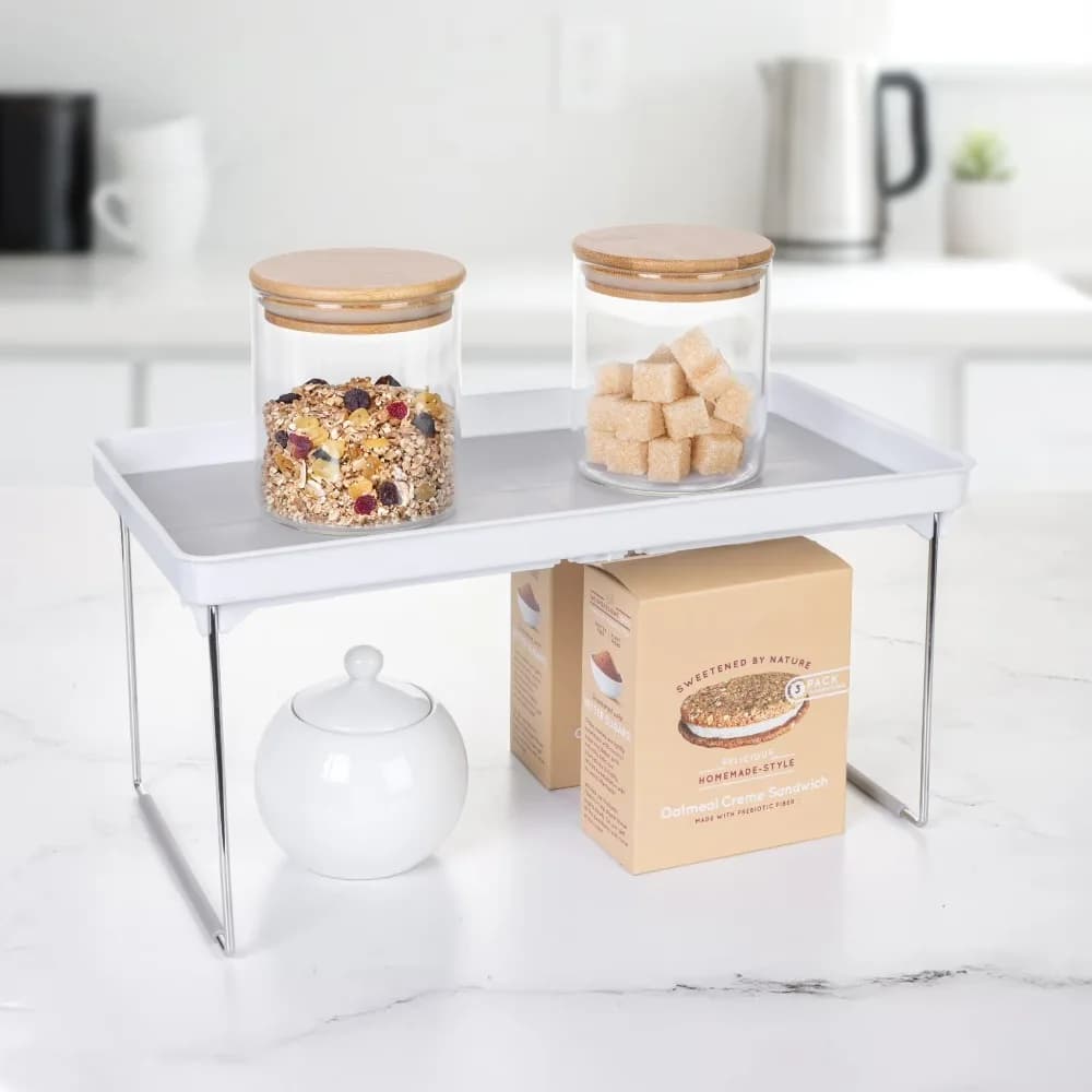 Stackable Laundry Organizer Shelf for Bathroom and Closet Storage White Foldable Drying Rack