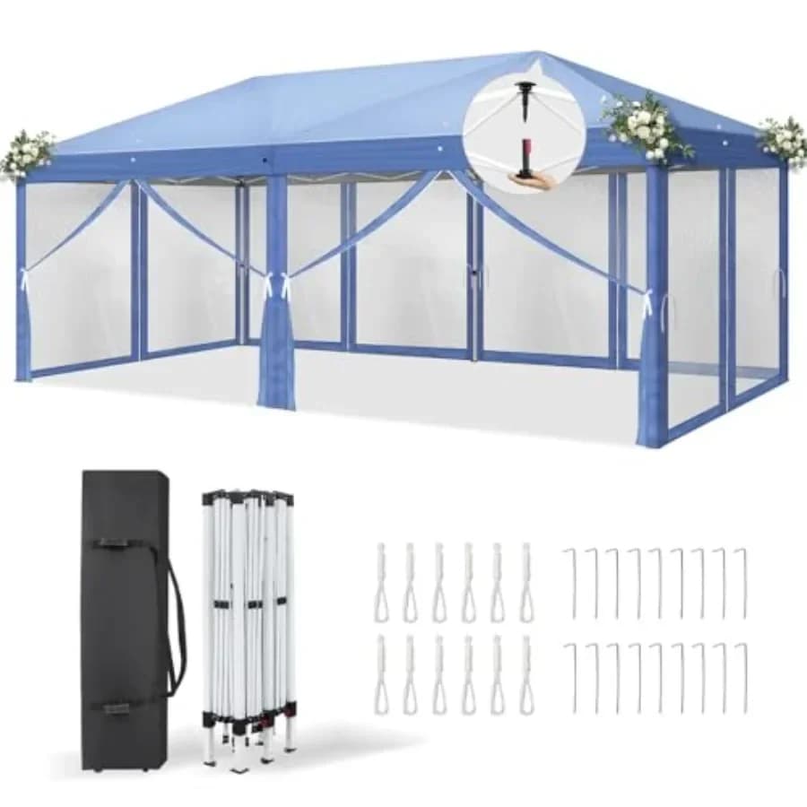 10x20 Pop Up with Sidewalls Wheeled Bag Easy Up Tent with Nettings Sned in Gazebo for Camping Sned 10x20
