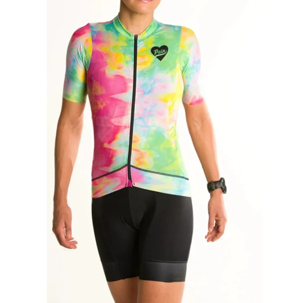 Love The Pain women Cycling Jersey Bib Shorts Set MTB Bicycle Short Sleeve Cycling Clothing Wear Maillot Conjunto Ropa Ciclismo