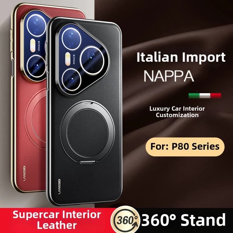 Custodia Magnetica in Pelle per Huawei Pura 80 70 Pro Pro+ Ultra, Supporto Rotante a 360°, Antiurto, Compatibile con MagSafe, con Pellicola Protettiva in Vetro