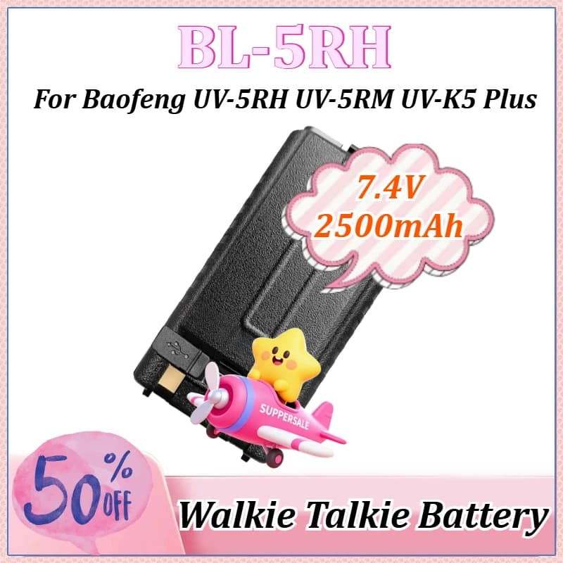 Batteria ricaricabile agli ioni di litio 7.4V 2500mAh per Baofeng UV-5RH UV-5RM UV-K5 Plus con ricarica Type-C per walkie-talkie