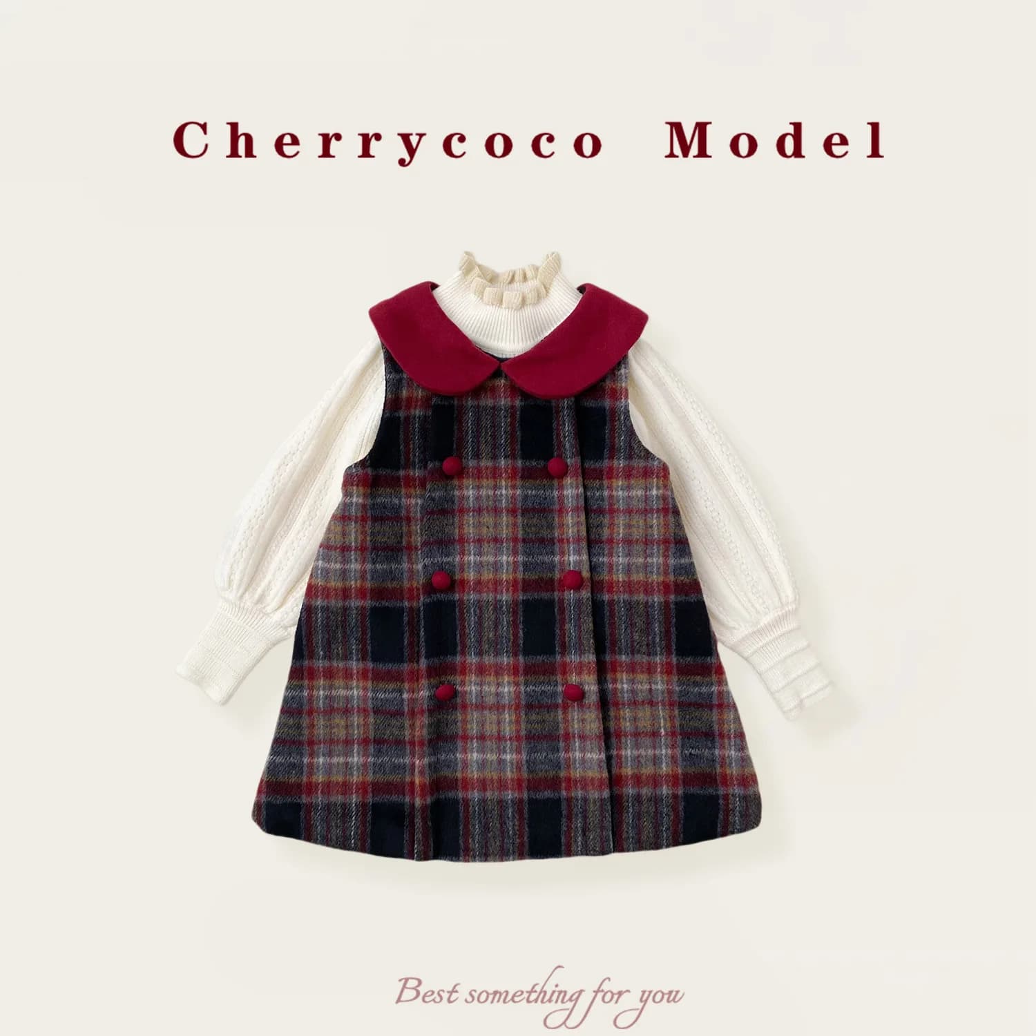 Girls' Set, Winter New Style, Baby Girl, Stylish Woolen Plaid and Velvet Vest Skirt, Princess Skirt