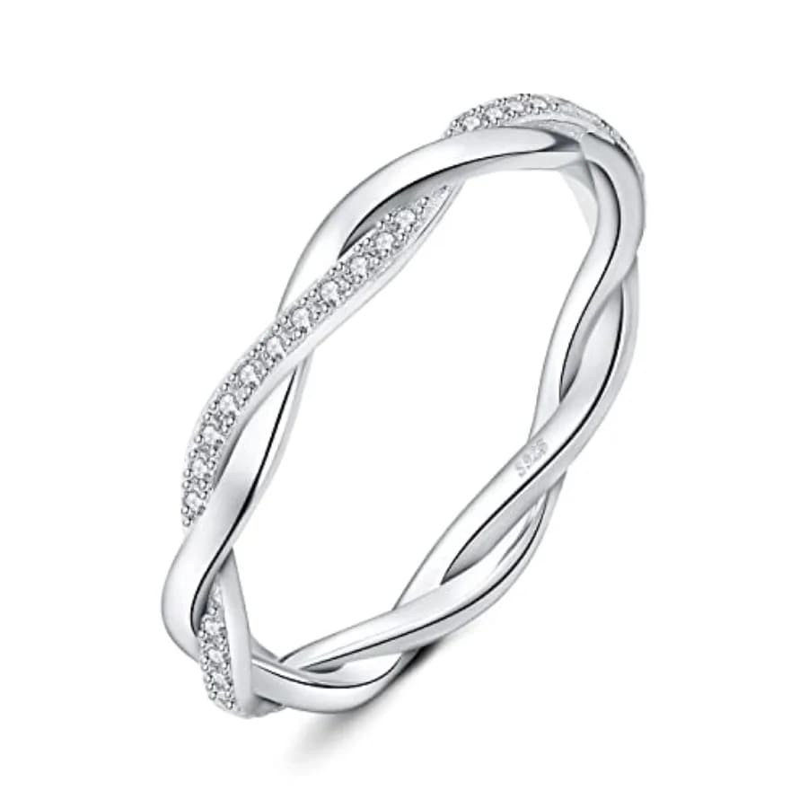Anello Nuziale Infinity Moissanite Love Rope per Donna, Anello Promessa Intrecciato in Oro Bianco Giallo Rosa 14K e Argento Sterling 925