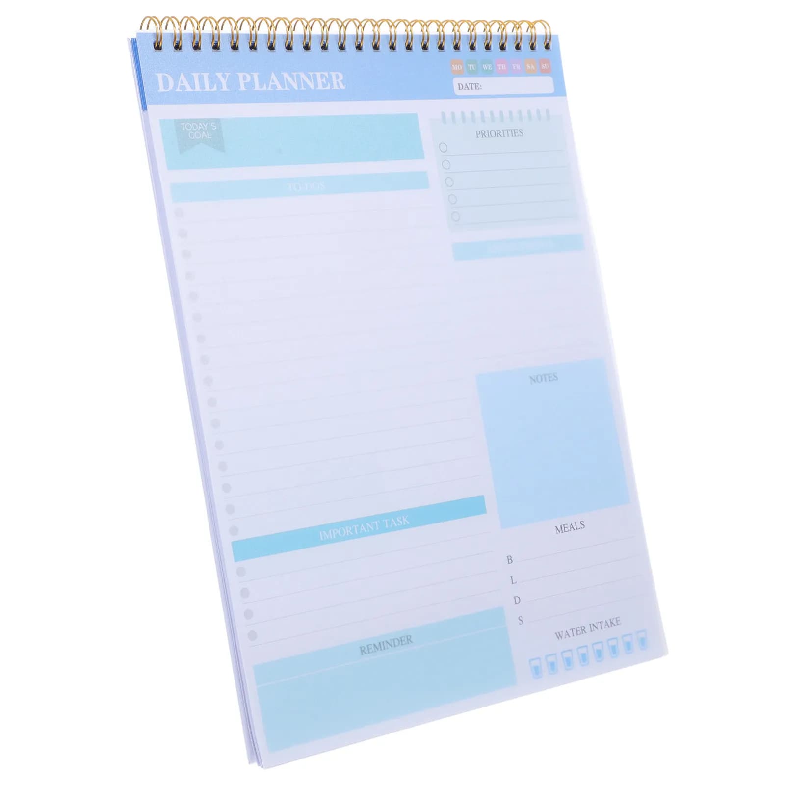 Agenda giornaliera senza data con copertina in PVC, rilegatura a doppia spirale, supporto in cartone spesso, ideale per ufficio e lavoro.