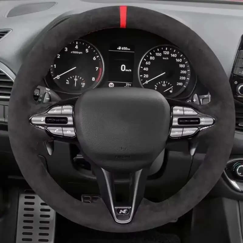 Per Hyundai Veloster N 2019-2021 i30 N 2018 2019 2020 Personalizzato antiscivolo Pelle scamosciata nera Treccia Coprivolante per auto