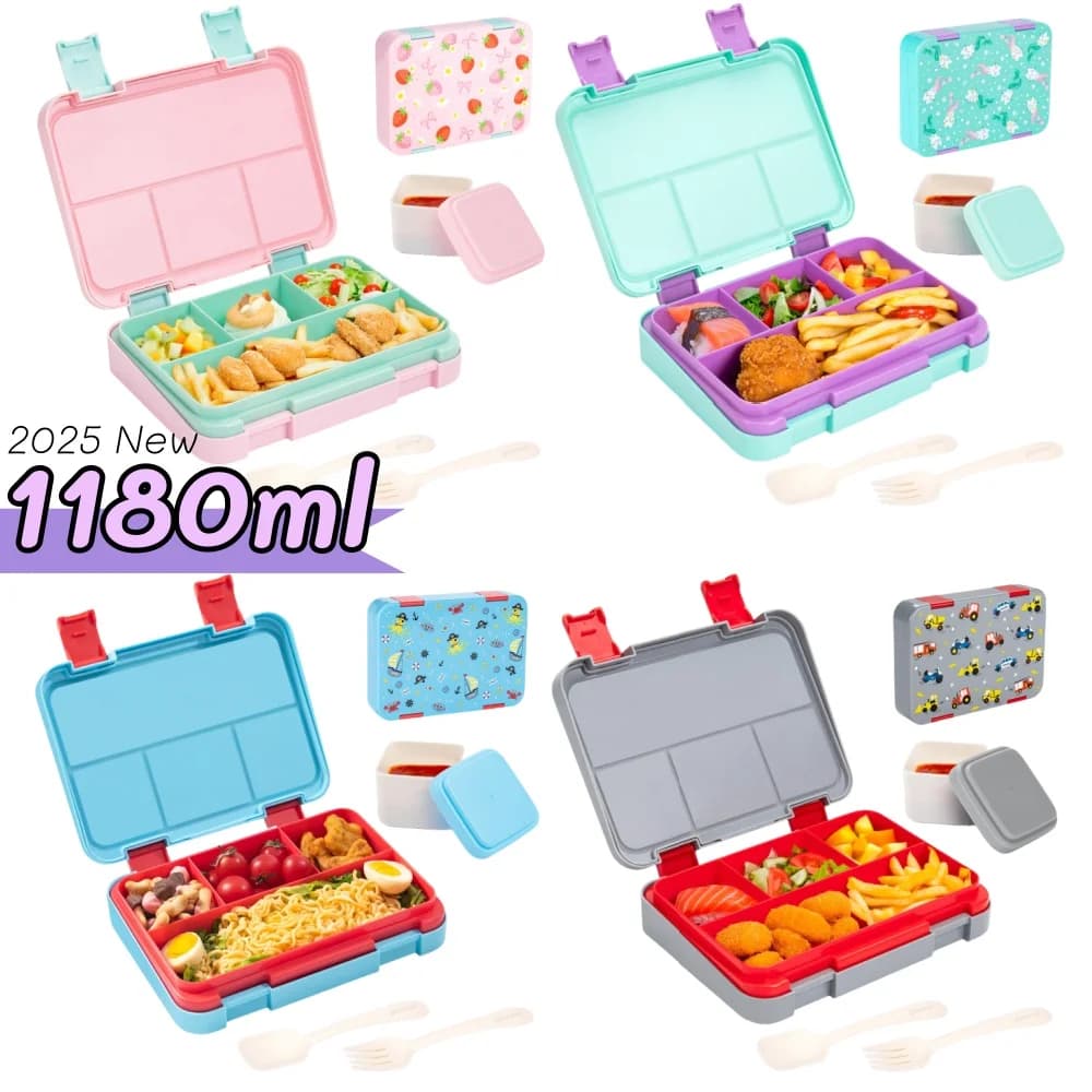 Set di contenitori per il pranzo Bento con motivo a cartoni animati da 40 once, divisori rimovibili a prova di perdite, contenitore per pasti per ufficio scolastico, picnic, snack per alimenti