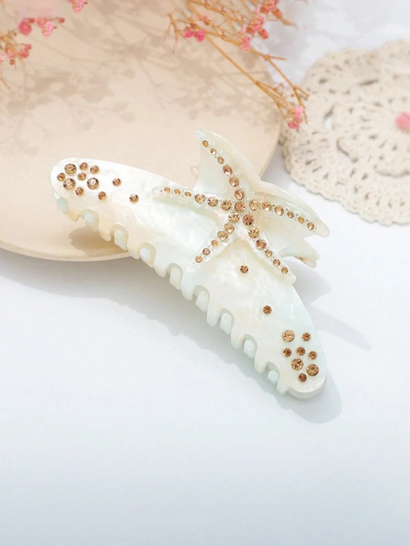 Fermaglio per capelli a forma di stella marina da donna con strass, accessorio per capelli in acetato