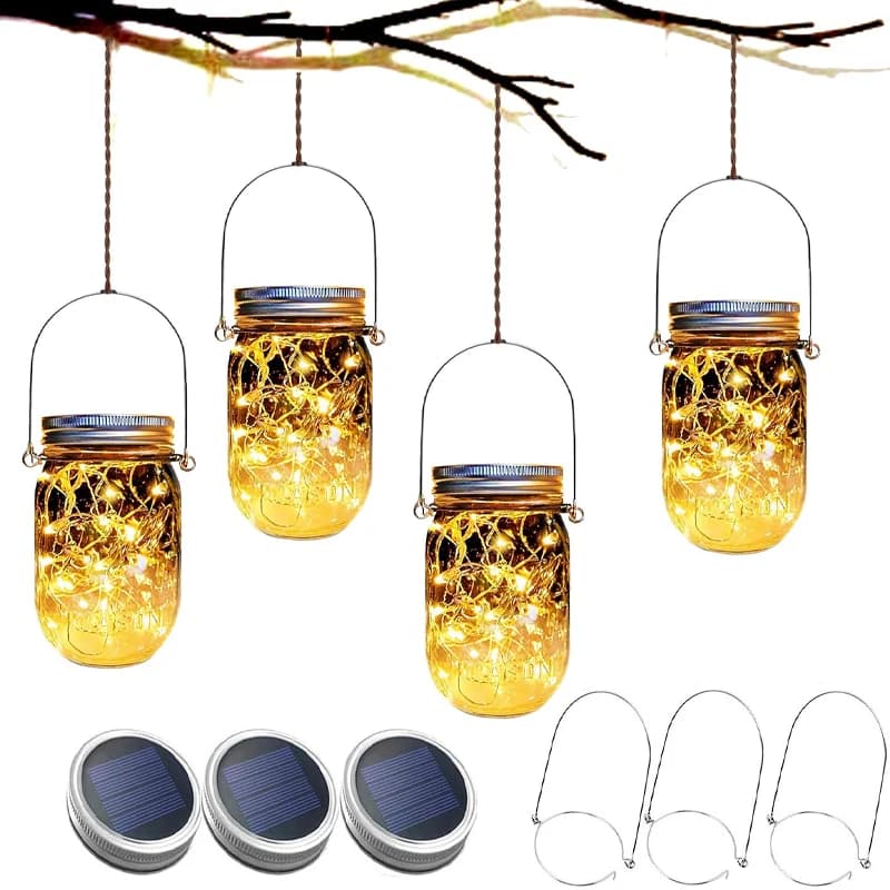 20 luci solari a LED per barattolo di vetro, impermeabili, con coperchio per barattolo di lucciole, con maniglie, luci per la decorazione di nozze del giardino del patio (senza barattolo)