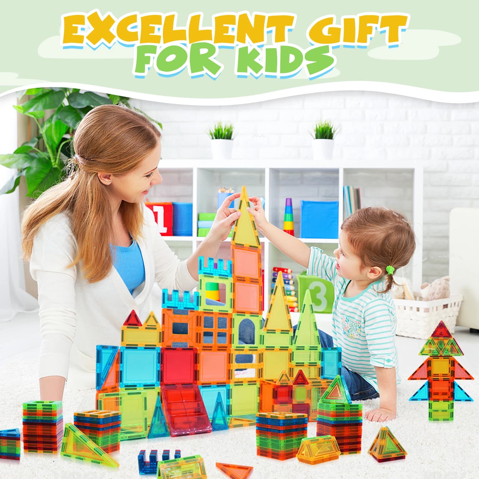 60 PCS Magnetic Tiles Building Set, Educational STEM Magnet Toys, Creative Construction Game for Boys Kids Toddlers Ages 3-9