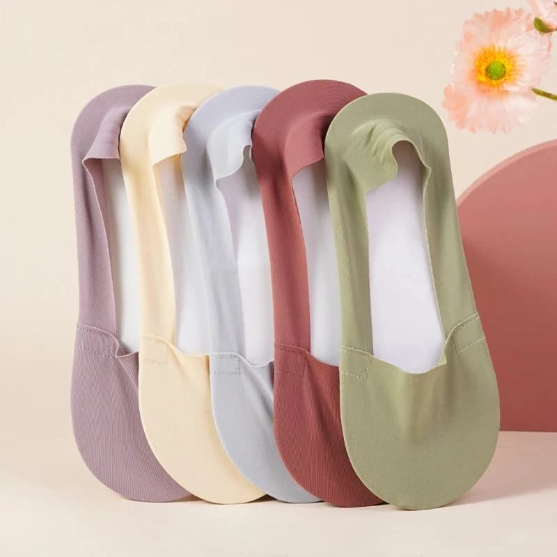 1 Women's Socks Paio in Cotton, Subtles & Breathable, Invisible, with Silicone Sole for Slippers and Shoes
