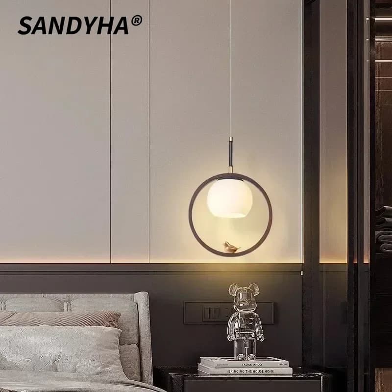 SANDYHA Creativo Anello di Legno Lampada a Sospensione a LED Lampada a Sospensione per Camera da Letto Tavolo da Pranzo Lampadario a Soffitto Decorazione Della Casa Corridoio