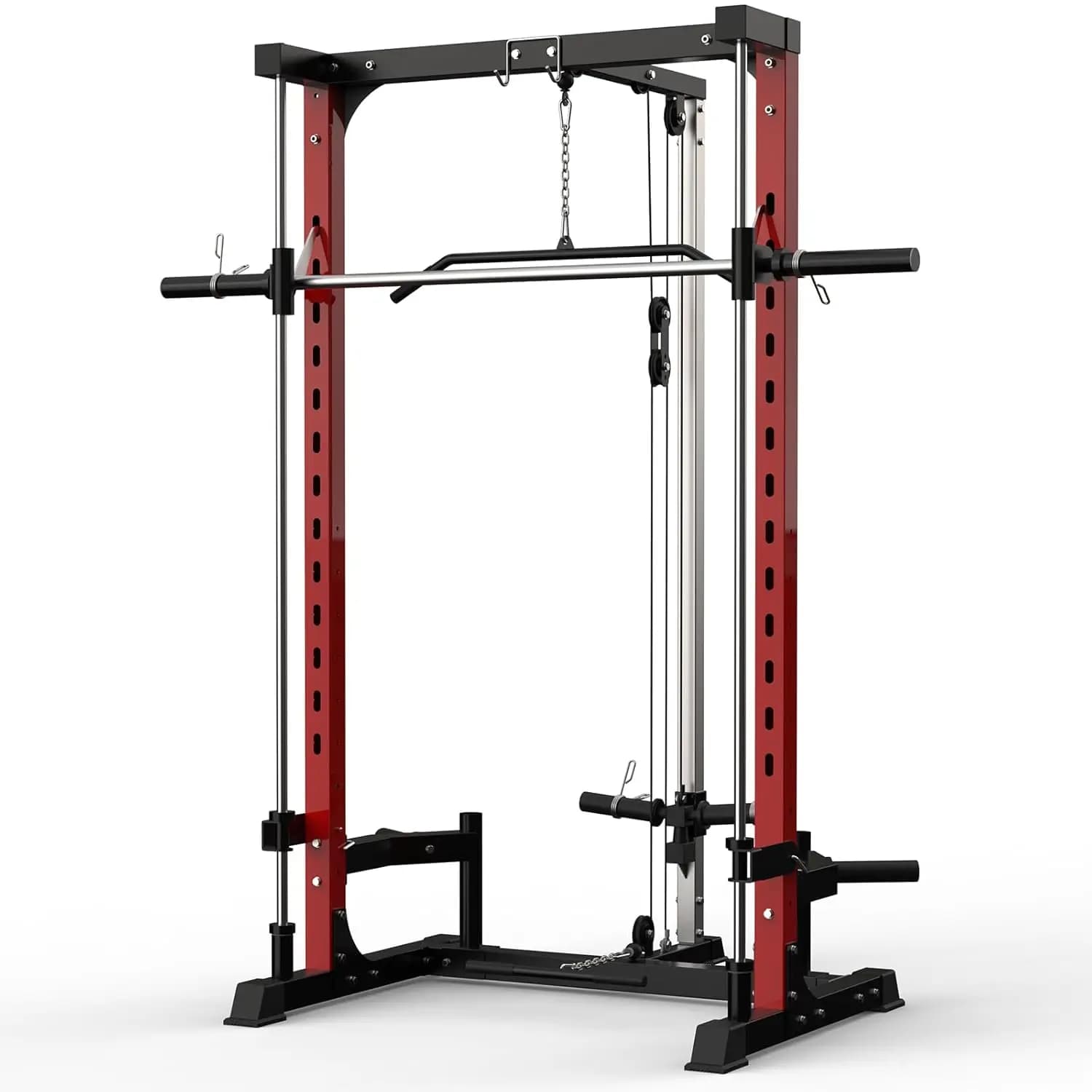 Smith Machine per Home Gym, Power Cage da 450 kg con Squat Rack, LAT Pulldown, Barra Low Row e Porta Pesi, Personalizzabile
