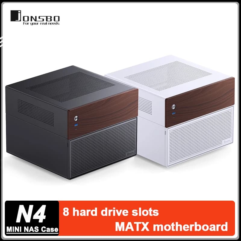 JONSBO N4 Custodia MINI NAS nera/bianca 8 slot per unità rigide MATX Scheda madre Server Archiviazione di rete Telaio desktop