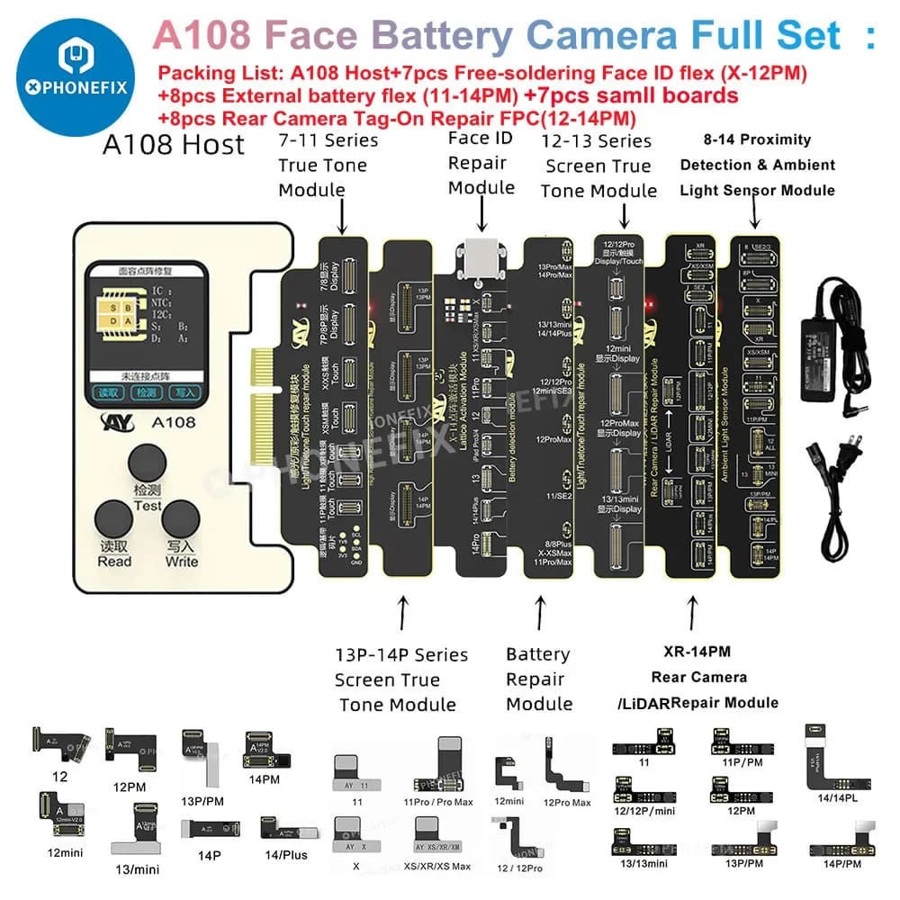 AY A108 True Tone Face ID Batteria Cavo flessibile Programmatore per IPhone 8-16 Pro Max Proiettore a matrice di punti Modifica Tester Strumento di riparazione