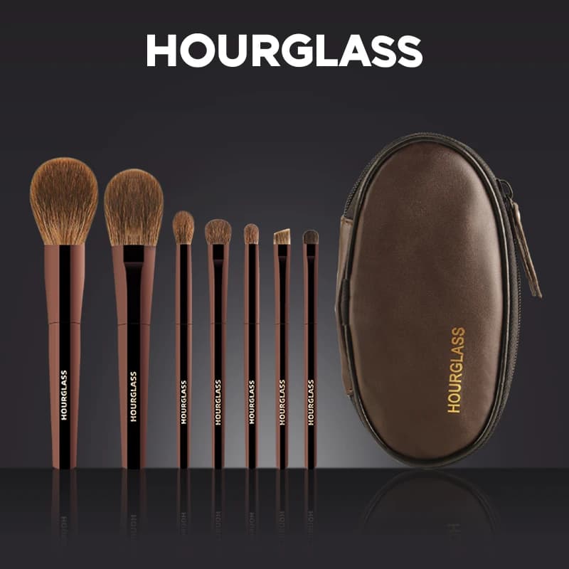 Set di pennelli per trucco a clessidra Mini portatile 7 pezzi, spazzola per peli di animali morbidi di alta qualità include ombretto, fard, pennello per cipria