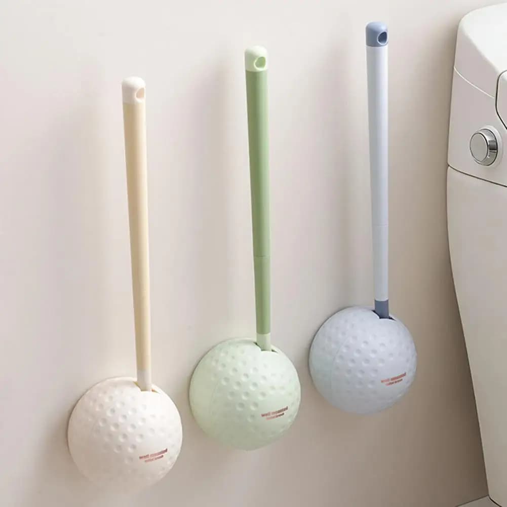 Toilet Brush with Long Handle Double-Sided Brush Head Toilet Scrubber, Soft Bristles Curved Design Wall-Mounted Cleaning Tool