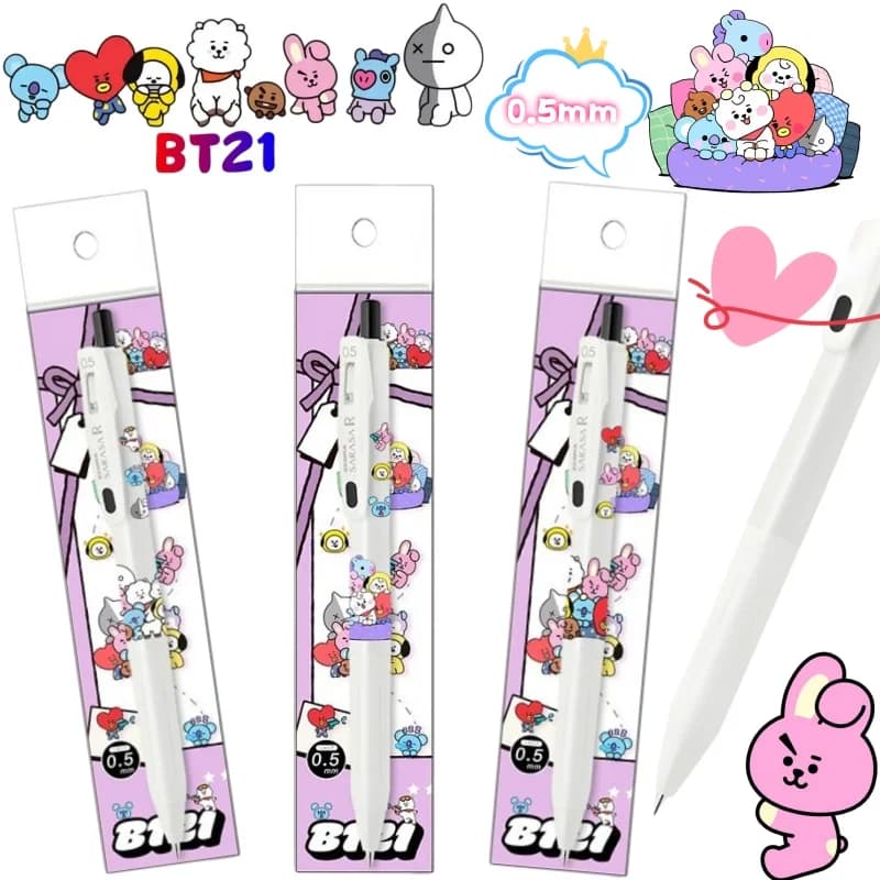Penna Gel BT21 Chimmy Koya RJ Shooky Cooky Tata, Creativa con Stampa Animata a Colori Vivaci, Penna a Pressione Nera 0.5mm