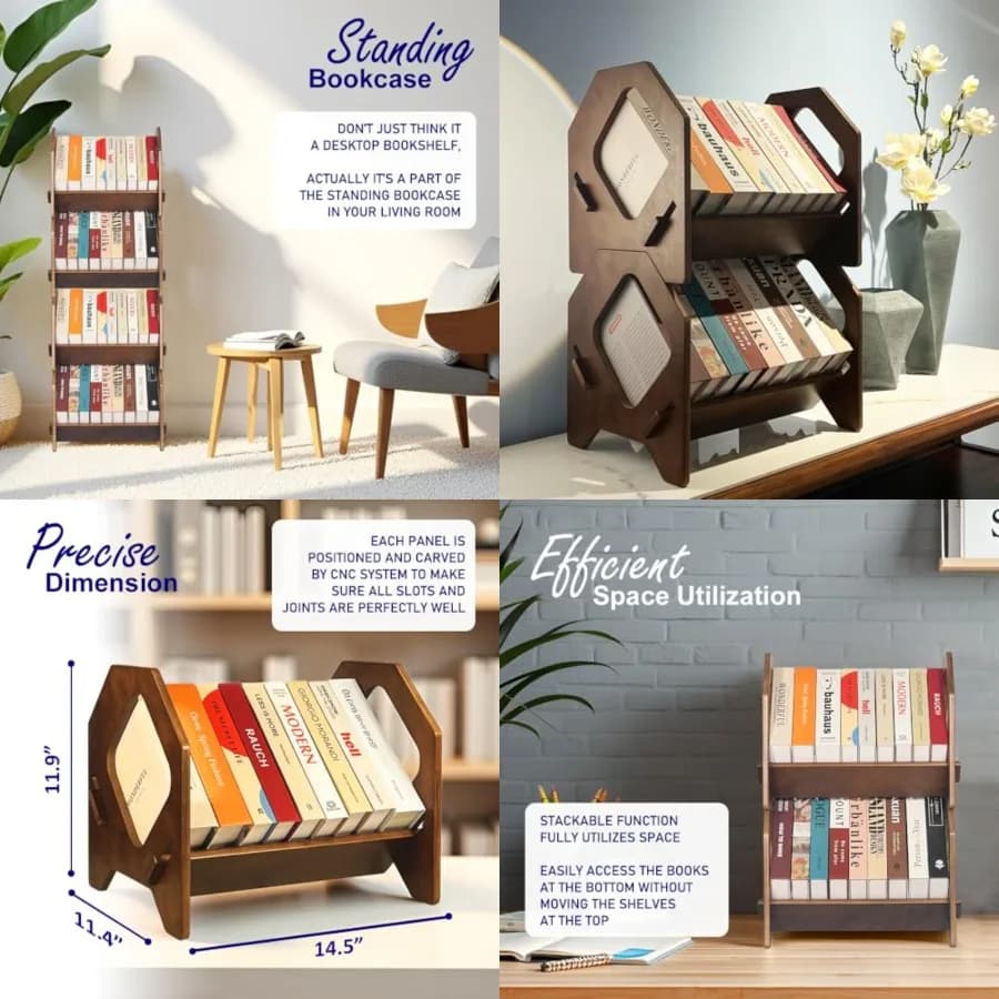 Libreria da scrivania, organizer per libri impilabile con maniglia, scaffale portaoggetti per CD/riviste/cartelle, piccola libreria portatile per