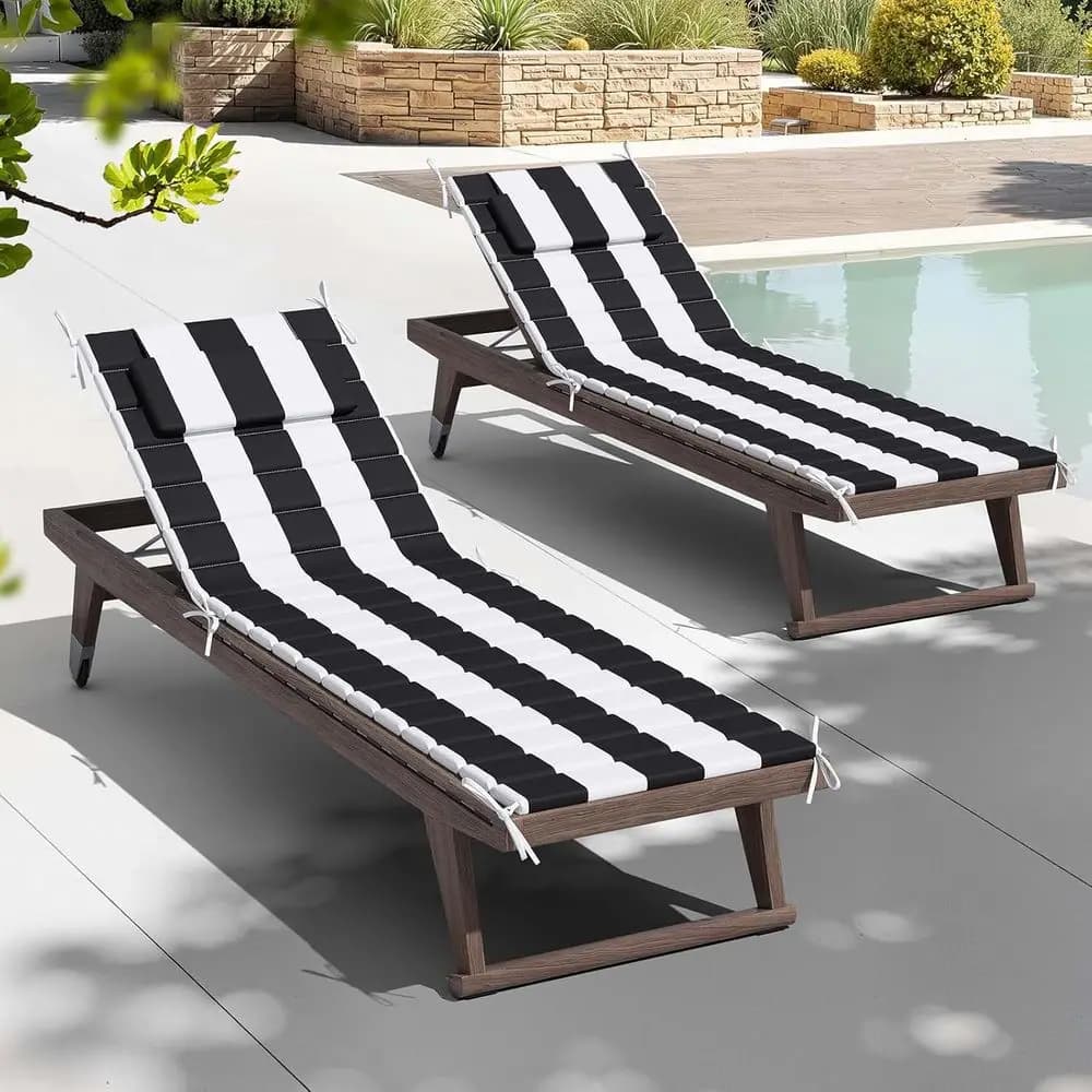Set di cuscini per chaise longue da esterno, cuscini impermeabili per sedie da piscina con cinghie, 71L x 21W, a righe nere