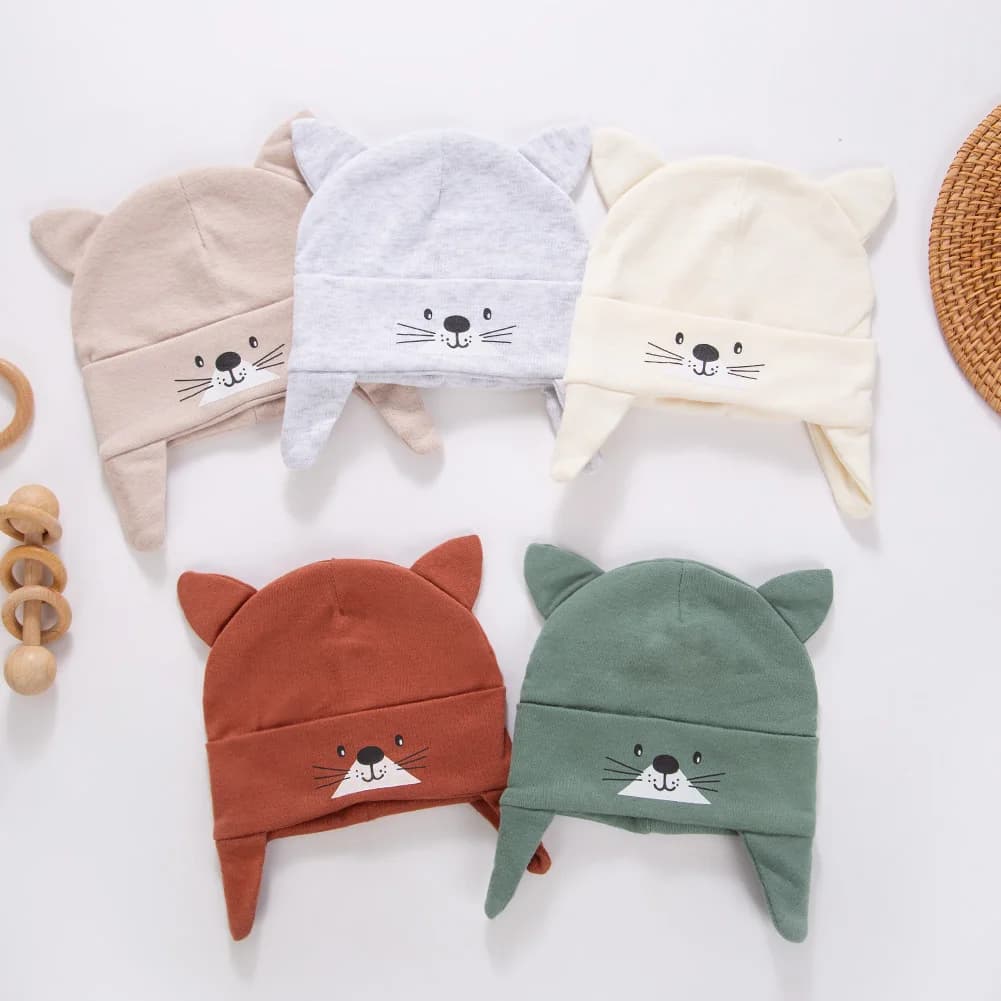 Cappelli turbante per bambina in cotone per neonato da 0-2 anni Berretti super morbidi per neonato Cofani stile gatto carino Copricapo per bambini