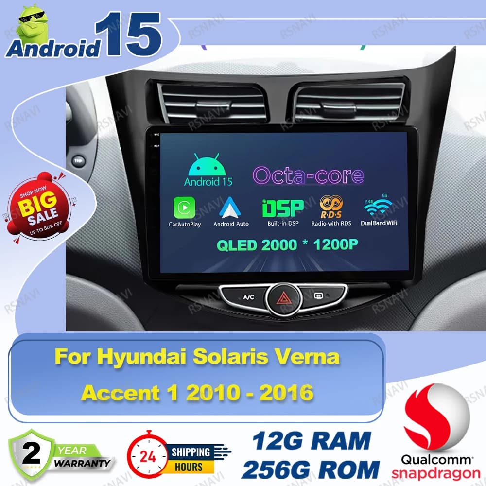 Android 15 Autoradio Per Hyundai Solaris Verna Accent 1 2010 - 2016 Cassetta degli attrezzi Mercedes W205 Golf 8 Interni Parti di ricambio E90