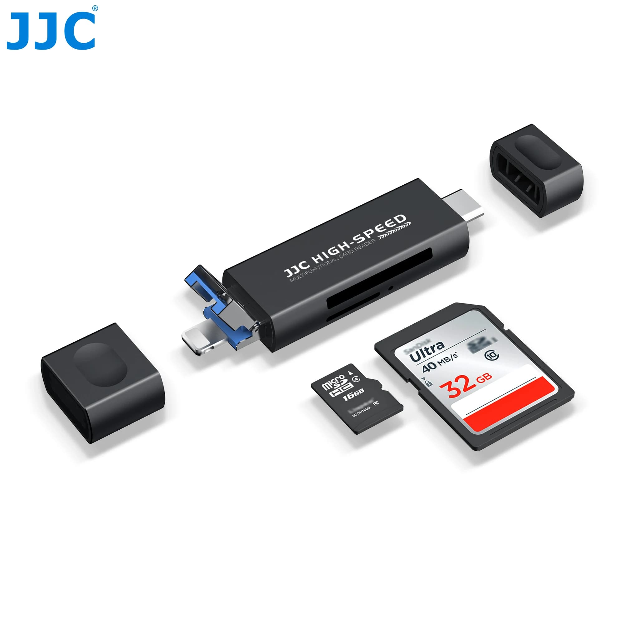 JJC MicroSD memory card reader adapter with USB 3.0/2.0 Type-A/ Lightning/ USB 3.0 type C port for iPhone MacBook Laptop
