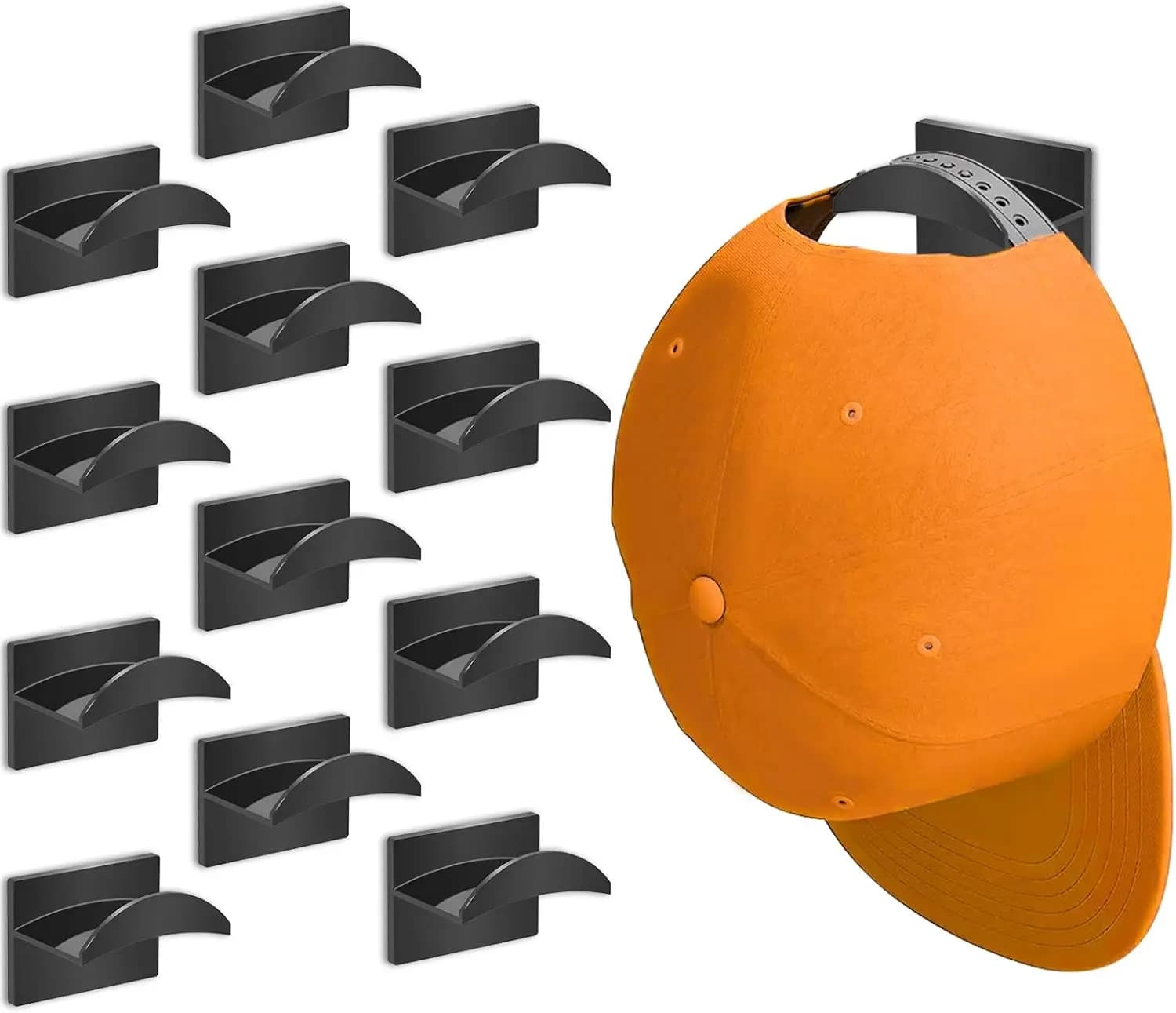 12 ganci adesivi per cappelli da parete - Tenuta forte, senza foratura, design minimalista, nero