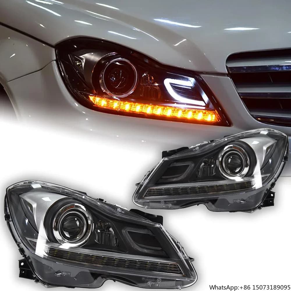 Fari per Auto W204 con Lente Proiettore, Luci Anteriori Dinamiche per Classe C, Lampada Frontale C180 C200, Fari LED DRL, Accessorio Automobilistico