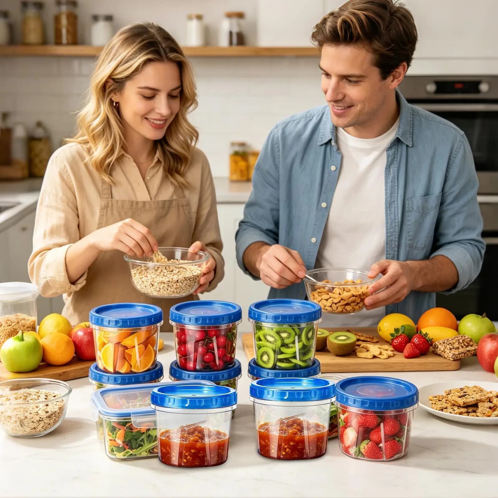 Contenitori per congelatore da 16 once, set da 6 pezzi impilabili, contenitori per la preparazione dei pasti con coperchi, contenitori per la conservazione degli alimenti nel congelatore, per frigorifero e cucina