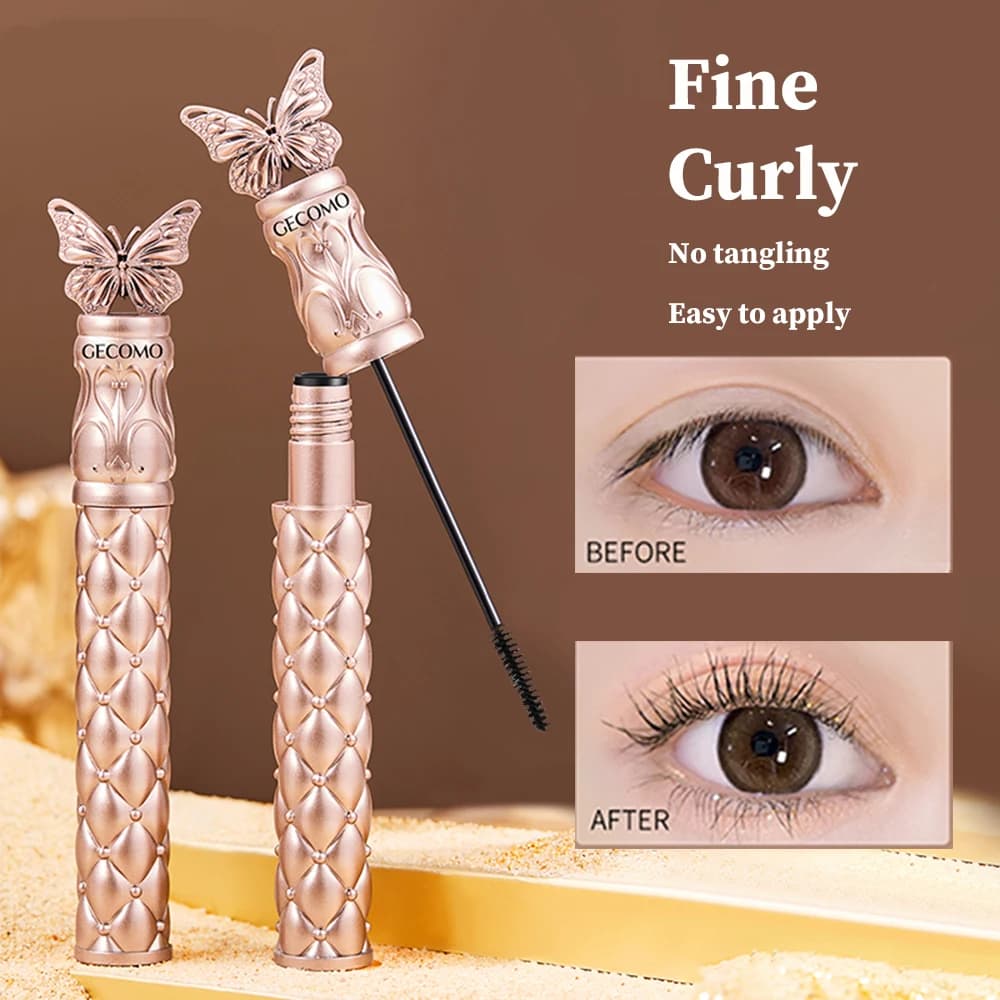 GECOMO Butterfly Volare Volume Mascara Curl Long-Term Makeup Slim Brush Primer Shape for Eyelashes