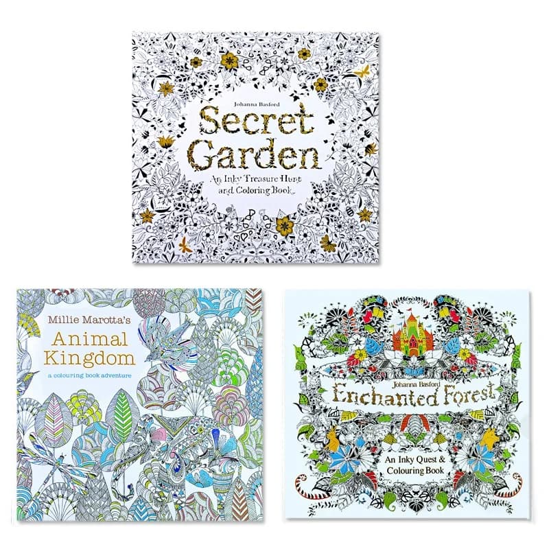 3 Pcs/Set Secret Garden + Enchanted Forest + Animal Kingdom Coloring Book Children Drawing Coloring Books English Edition