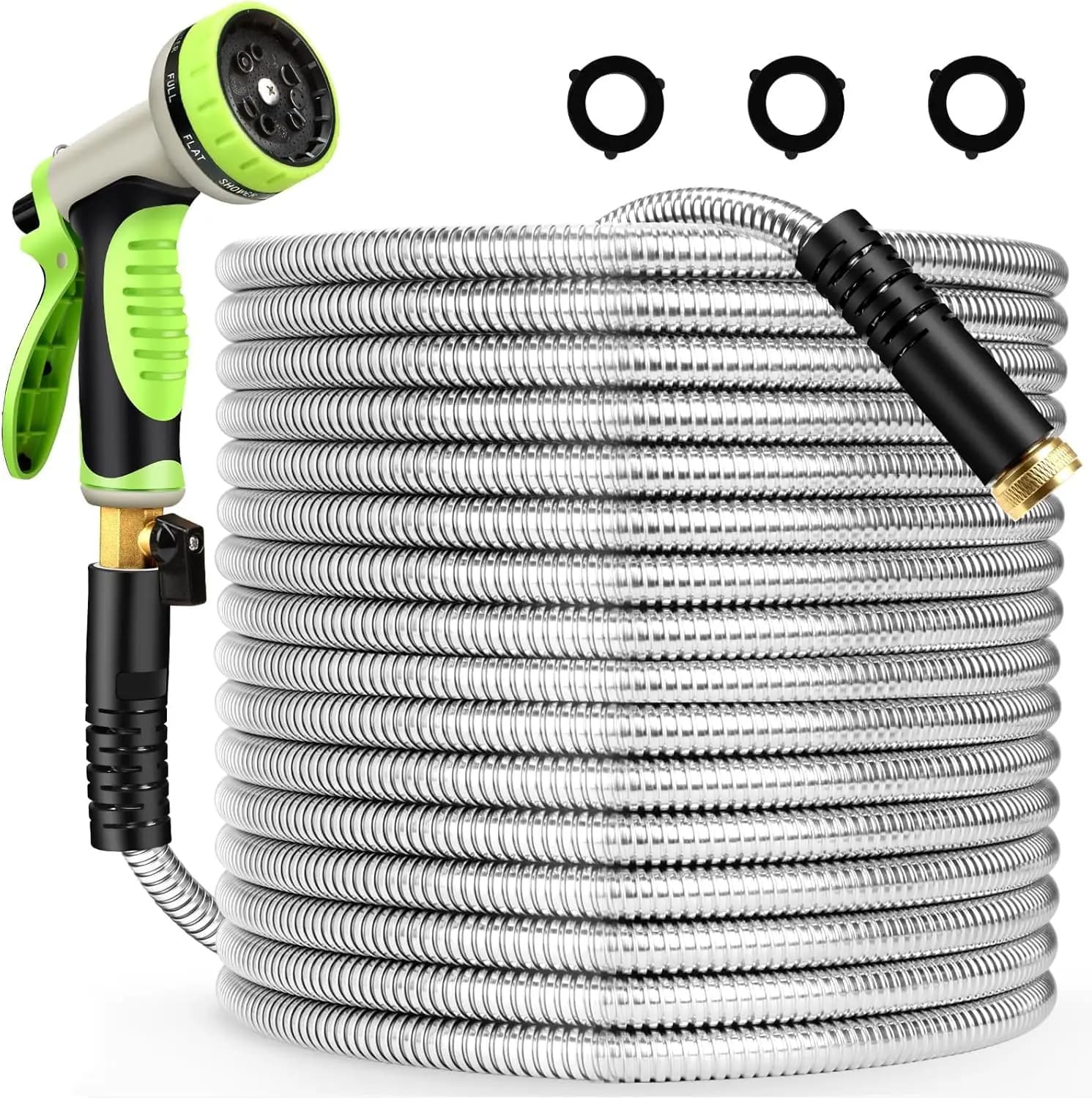 30 Meters Metal Garden Tube, Stainless Steel Water Tube Resistant with 10 Functional Nozzles, Flexible, Lightweight, Anti-Piega