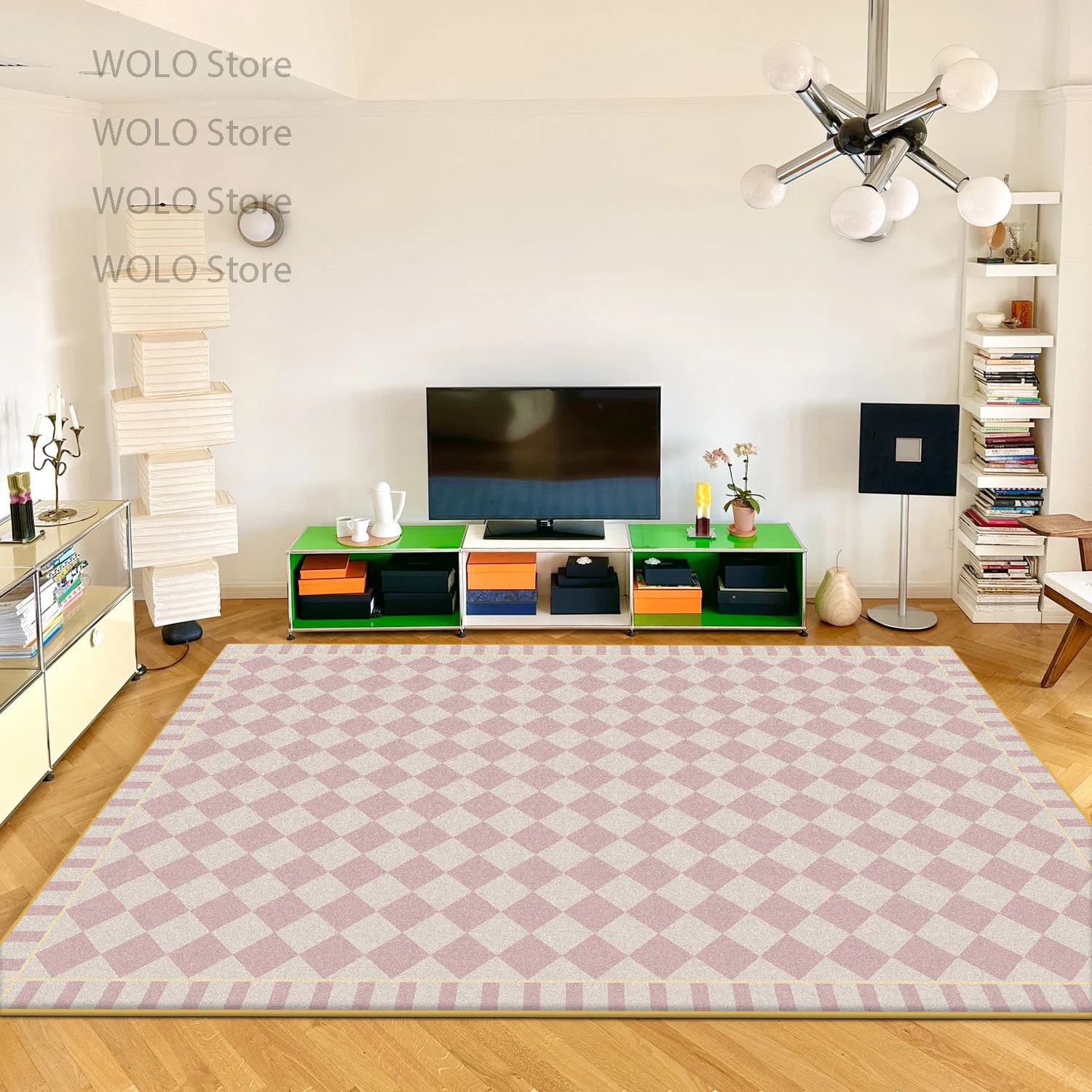 Modern Geometric Plaid Carpet Fresh Style Plush Living Room Large Area Rugs Soft Fluffy Anti-slip Bedroom Washable Floor Mat