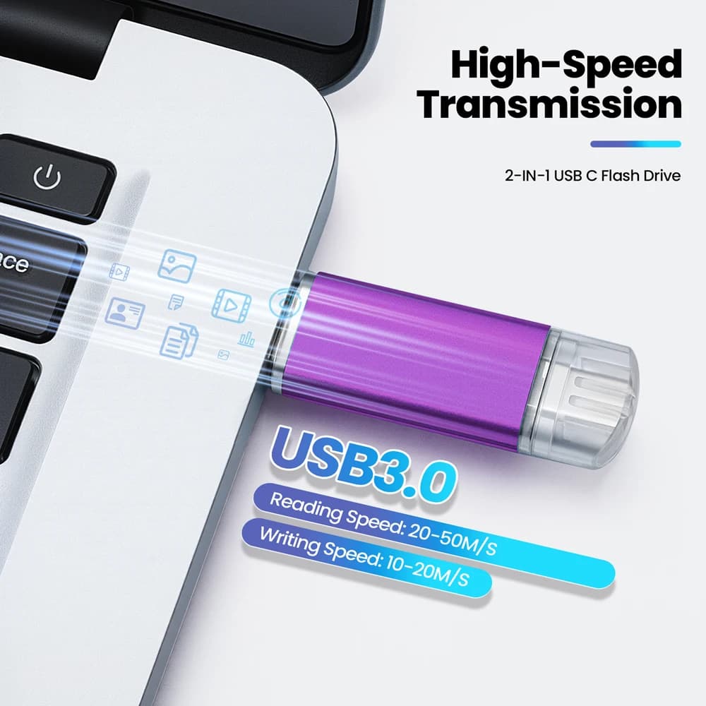 TYPE-C 2 IN 1 USB 3.0 Flash Drive 128GB 32GB Memory Stick 64GB 16GB Wedding Gift Pen Drive 8G Silver Plastic USB Stick Pendrive