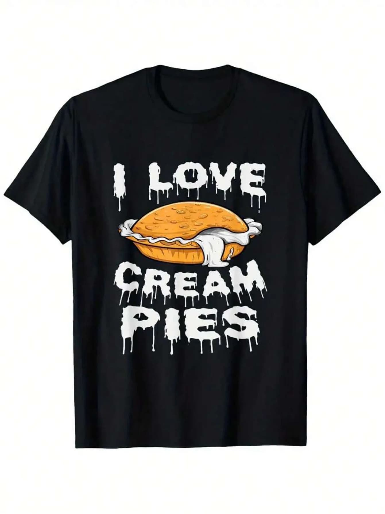 T-shirt da uomo con motivo I Love Cream Pie, interessanti magliette per gli amanti dei dessert, camicie girocollo morbide e traspiranti