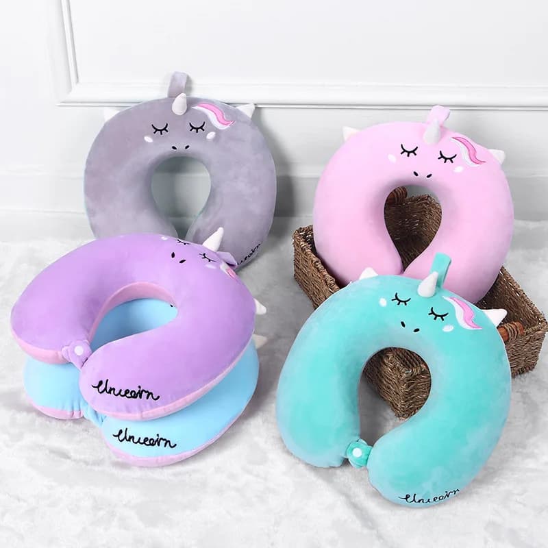 Cuscino a forma di U per animali dei cartoni animati Cuscino per il collo con unicorno Cuscino per il collo in memory foam a rimbalzo lento Cuscino per il pisolino da viaggio per auto in aereo