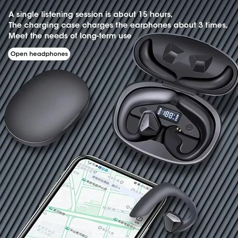 Bluetooth HiFi headphones Waterproof with Sports Hooks and LED Display, Wireless Headphones
