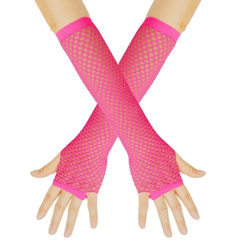 Simple Solid Color Fishing Net Gloves Long Fingerless Mesh Gloves Arm Sleeves Half Finger Long Gloves Lady