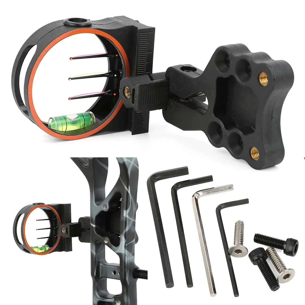 Mirino per Arco Compound a 3 Pin in Plastica con Fibra Ottica da 0,029" per Tiro con l'Arco Destro, Caccia e Pratica di Tiro al Bersaglio