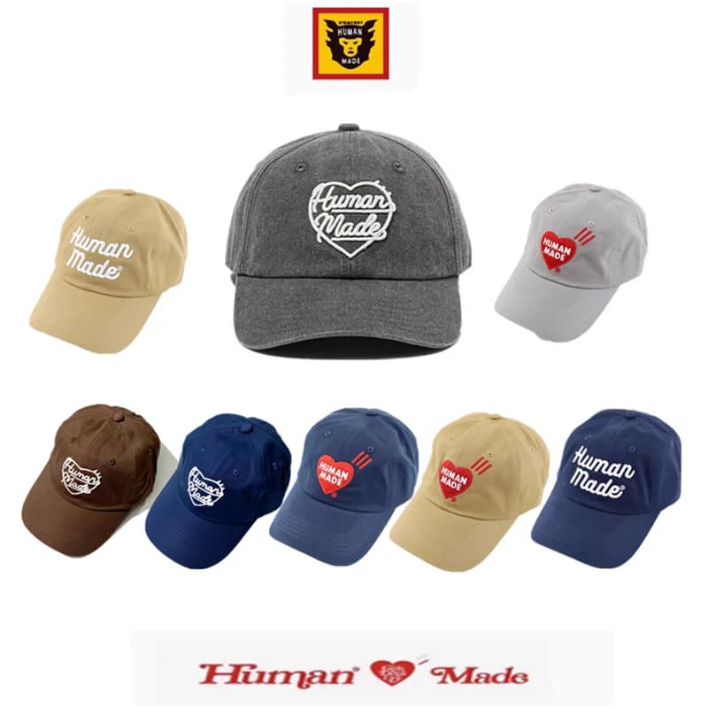 Human Made Script Logo Embroidered Baseball Cap, Curved Brim Cotton Hat for Unisex