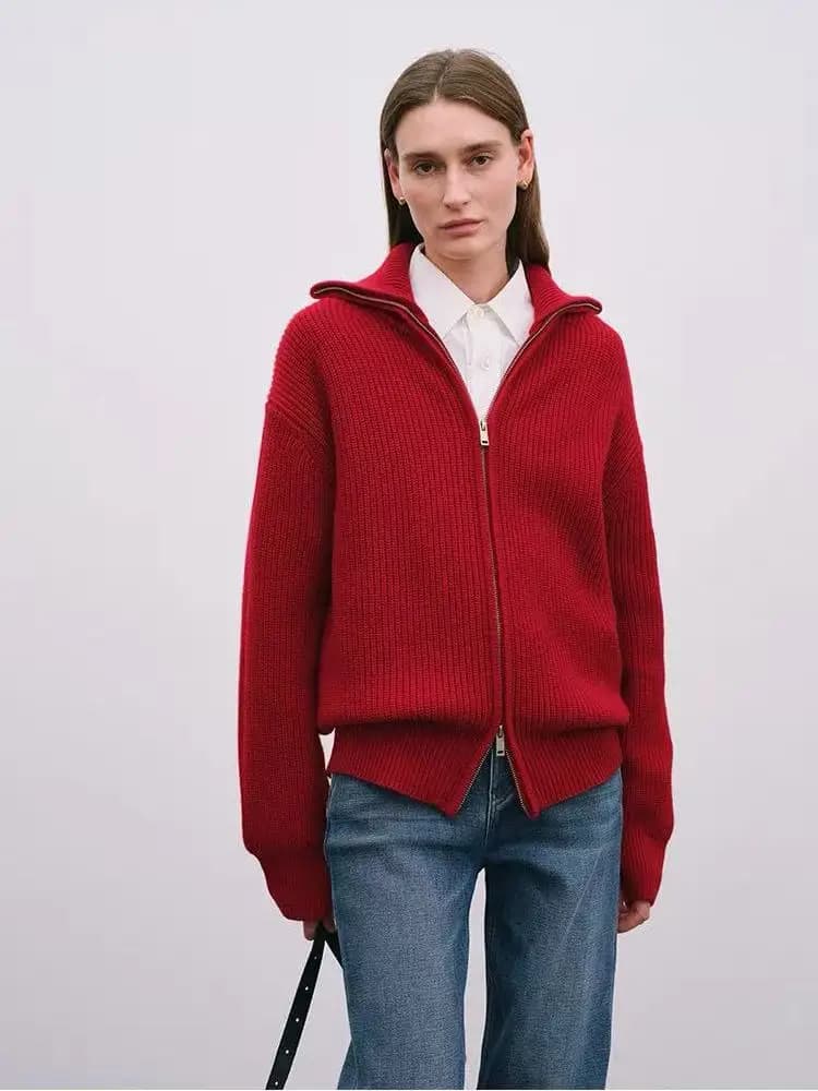 Cardigan Aperto da Donna in Cashmere a Maglia Grossa, Stile Rilassato e Morbido, a Maniche Lunghe, Collo Alto, Caldo e Lavorato a Maglia