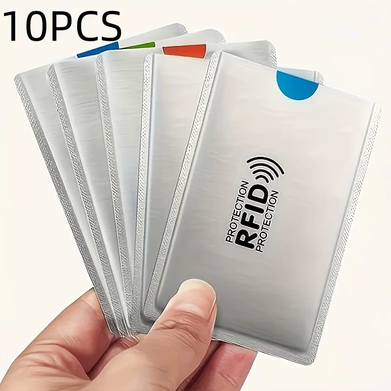 Confezione da 10 buste per carte con blocco RFID - Portafoglio leggero in PVC e porta passaporto, -Protezione NFC per viaggi e uso quotidiano