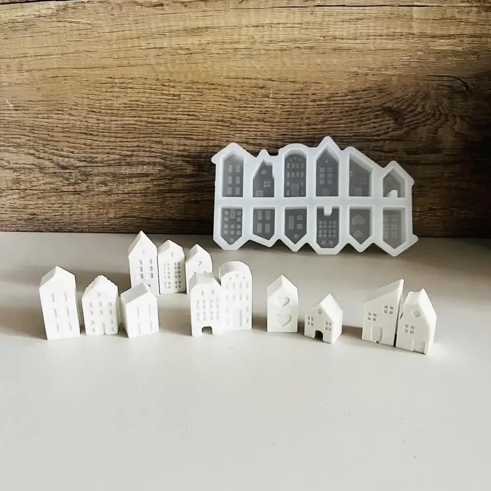 16.7*10cm Silicone Mini Houses Mold Casting For Resin Wax Plaster Washable DIY Crafts For Christmas Halloween Birthday Wedding