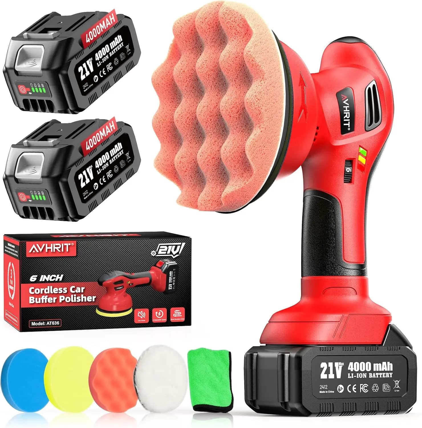 Lucidatrice per Auto Senza Fili da 6 Pollici con 2 Batterie, Orbita da 8mm, 6 Velocità per Detailing e Lucidatura