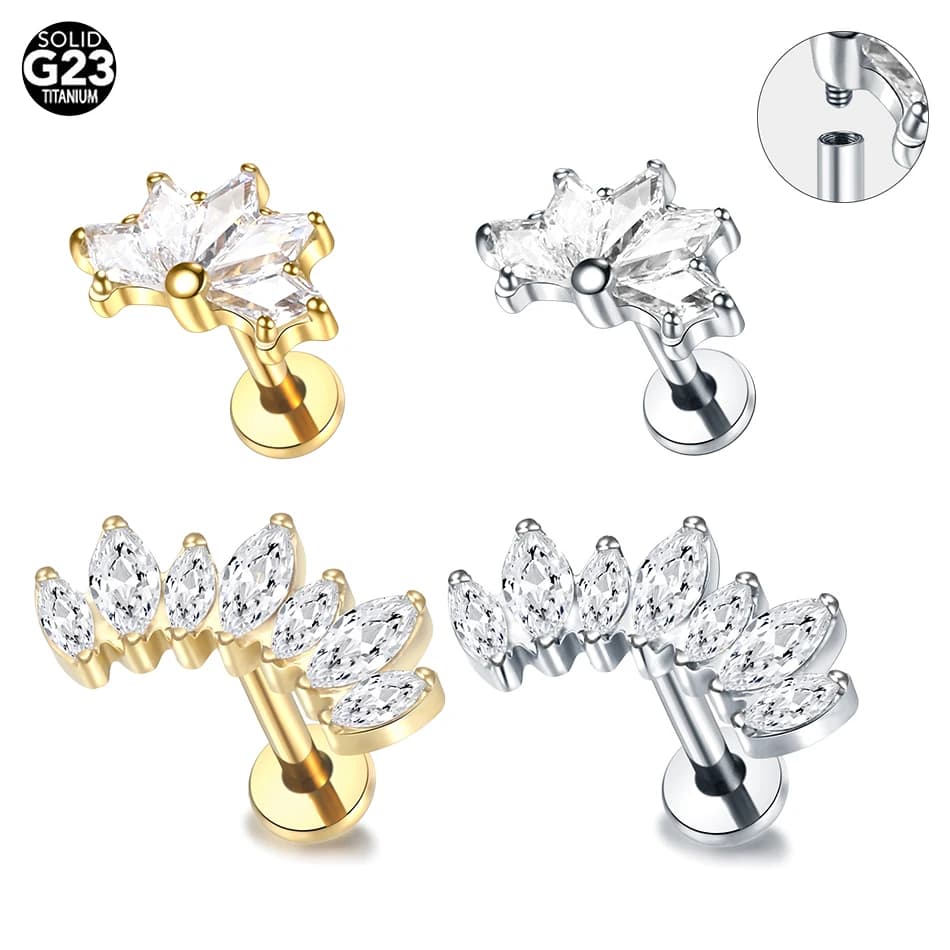 1/5PCS Titanio Marquise Cristallo Labret Ear Stud CZ Pavimentato Cartilagine Trago PIERC Orecchini Anello Labbro Stud Helix Piercing Gioielli